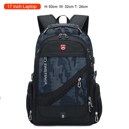 Mochila Masculina Antifurto Impermeável para Notebook de 17 polegadas com Carregamento USB, Mochila de Viagem de Negócios e Escolar Masculina