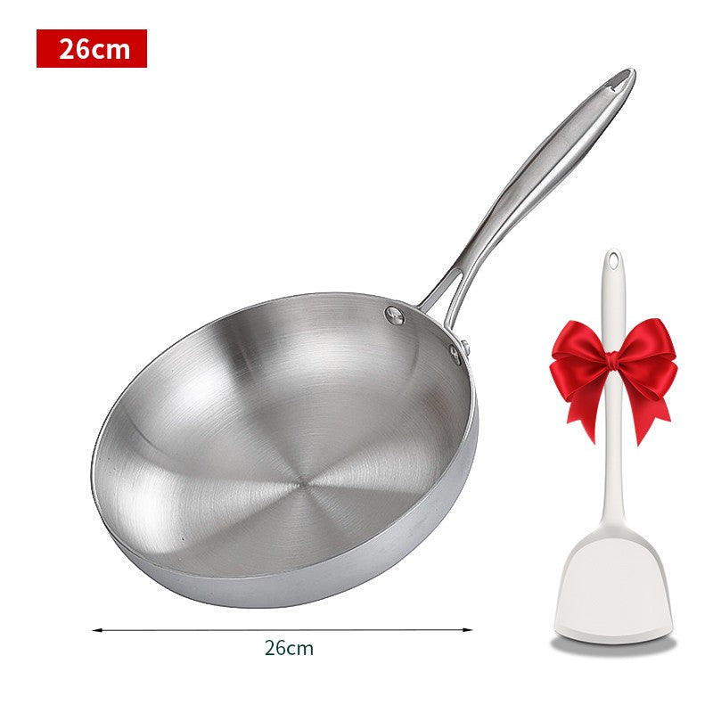 Frying Pan 304 Stainless Steel Non-Stick Steak Pan 22/24/26/28cm Skillet Wok Kitchen Cookware for Gas and Induction Hobs