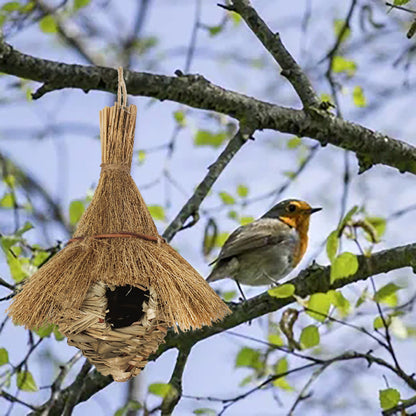 Ninhos de beija-flor de palha de capim natural trançados à mão, casas decorativas para ambientes externos, acessórios para quarto de animal de estimação, jardim, pátio e gramado