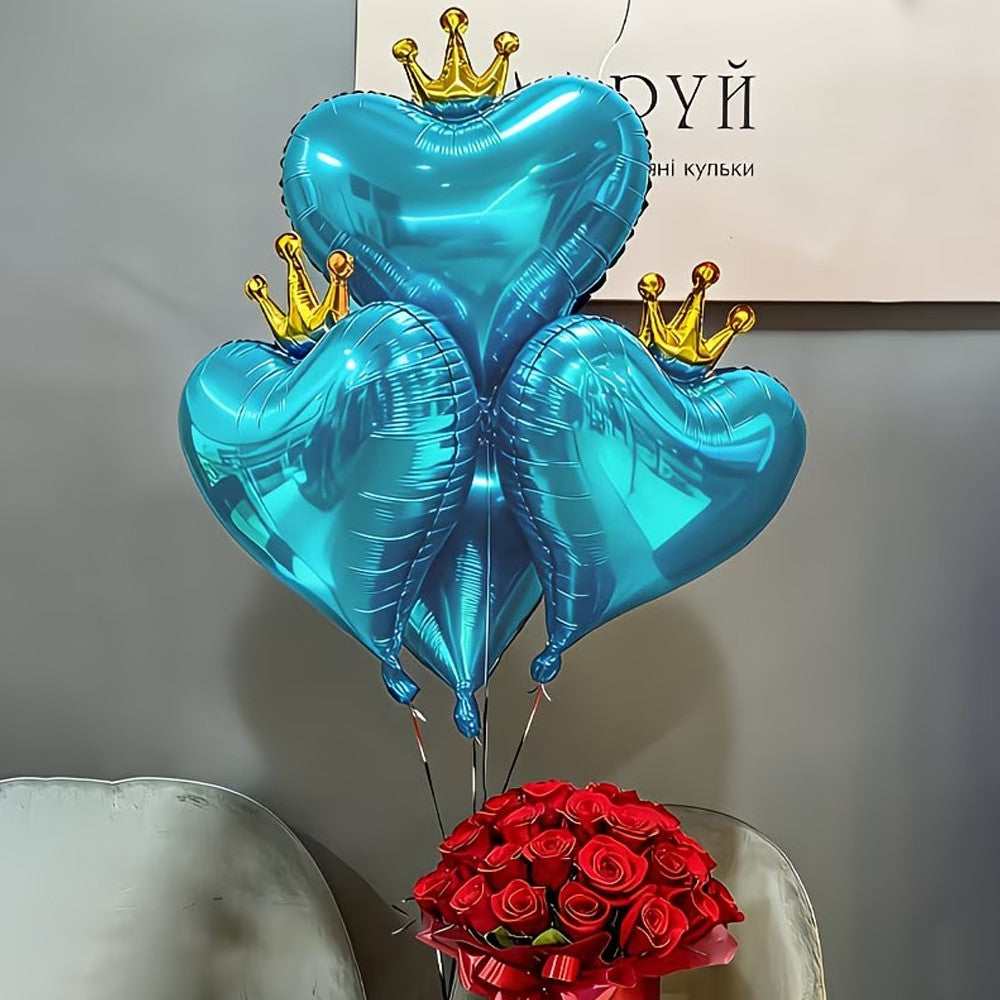 6pcs Blue Crown and Heart-Shaped Balloons, Perfect for Mother's Day, Mom's Birthday, Valentine's Day, Weddings, Engagements, Ann