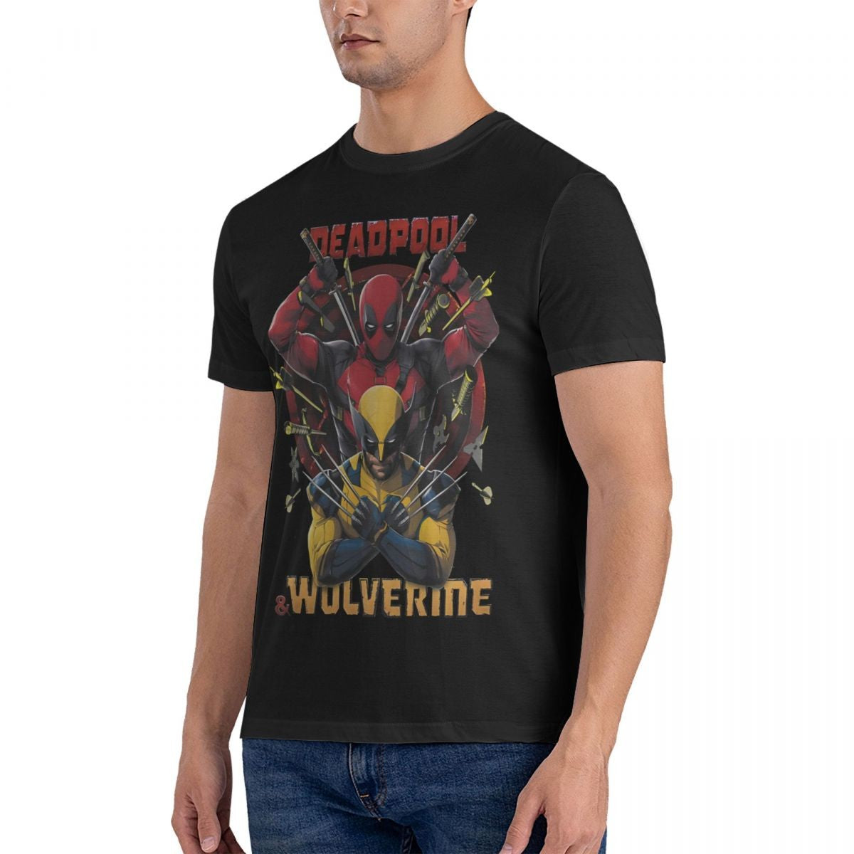 Men T-Shirts D & W Funny 100% Cotton Tee Shirt Short Sleeve Deadpool And Wolverine T Shirt Round Collar Clothes Printed