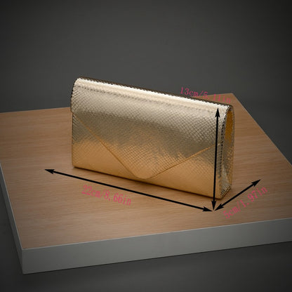 Gold Style Elegant Evening Bag with Detachable Metal Chain Clamshell One-Shoulder Ladyship Party Storage Bag for Women