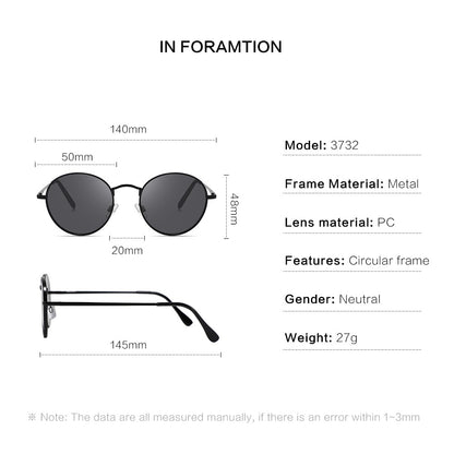 Óculos de Sol Femininos Modernos com Armação Redonda de Metal Polarizados de Grife da Moda UV400