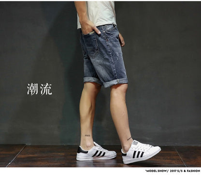 Men Gray Denim Shorts Jeans Pants Good Quality Men Cotton Knee Length Short Jeans New Summer Male Large Size Denim Shorts 42