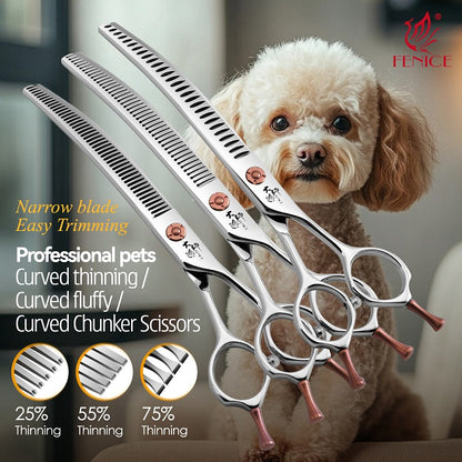 Fenice ZB Profissional 6.5/7.0 Polegadas JP440C Tesoura Curva Fluffy/Desbastadeira para Tosa de Cães para Tosadores/Uso Familiar