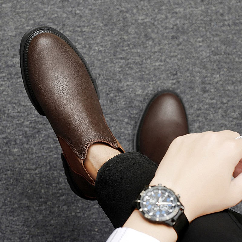 Genuine Leather Mens Chelsea Boots Slip on Male Casual Footwear All-match High Quality Ankle Boots Vintage Style Business Botas