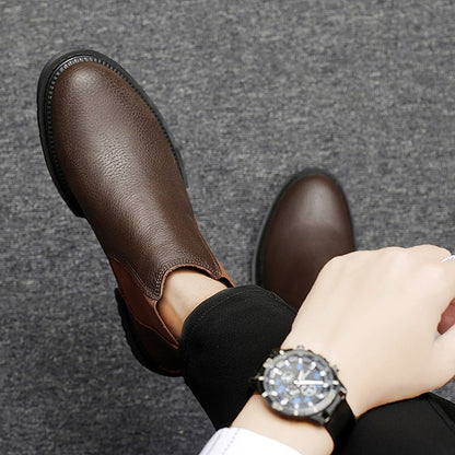 Genuine Leather Mens Chelsea Boots Slip on Male Casual Footwear All-match High Quality Ankle Boots Vintage Style Business Botas
