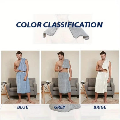 2 Pcs Men's Quick-Dry Coral Fleece Bathrobe Set - Adjustable Waistband with Pockets, Premium SPA Bath Essentials