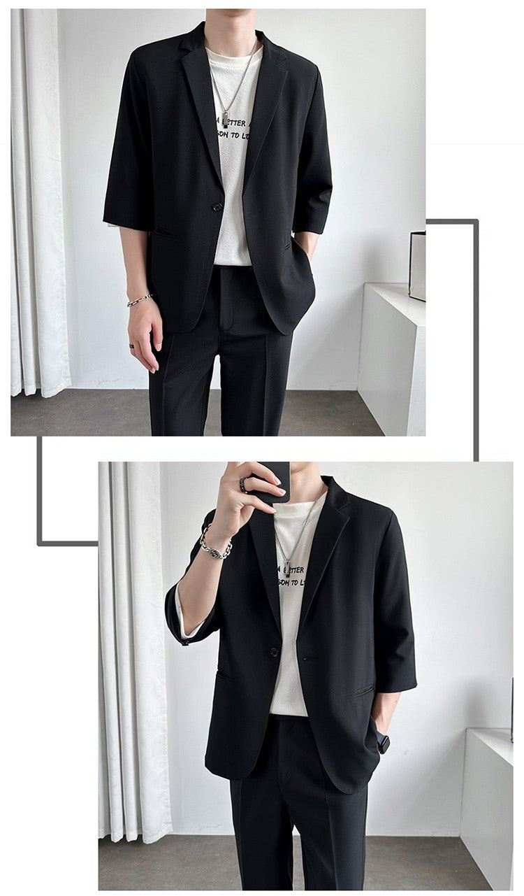 Men's Casual Seven-Five Sve Suit Jaet Thin Summer Faionable Korean Sle Five-Five ort Sve Small Western Clothes