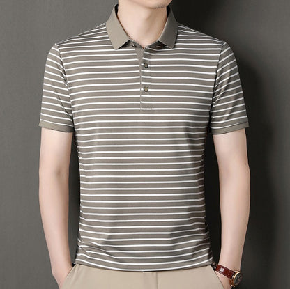 2024 Men's New Striped Cotton Business Casual Short Sleeved POLO Shirt Fashion Short Sleeved Comfortable and Breathable Top