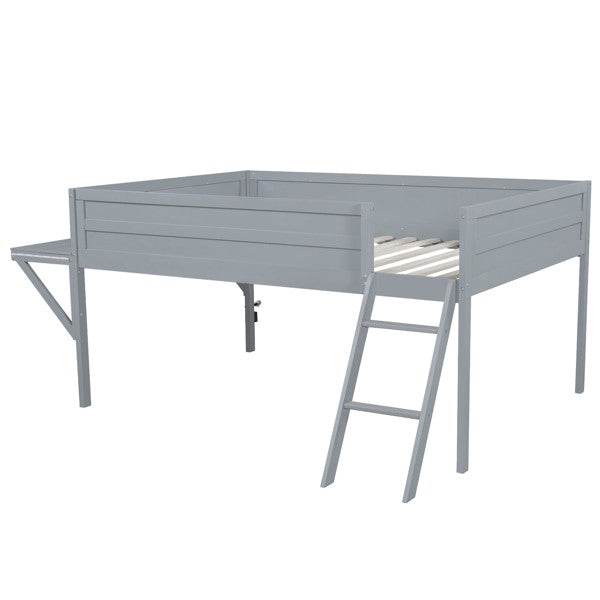 Cama Loft para Jogos de Tamanho Grande com Escrivaninha e Luzes LED, Acabamento Cinza, Design Elegante que Economiza Espaço