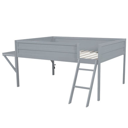 Cama Loft para Jogos de Tamanho Grande com Escrivaninha e Luzes LED, Acabamento Cinza, Design Elegante que Economiza Espaço