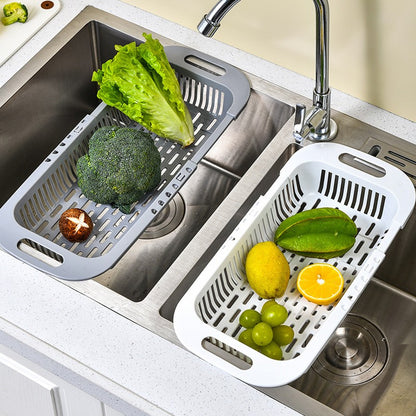 Prateleira de Armazenamento de Cozinha Suporte para Sabão Esponja Cesta Ajustável para Escorrer Vegetais Cesto de Pia Retrátil Ferramentas de Cozinha Multifuncionais
