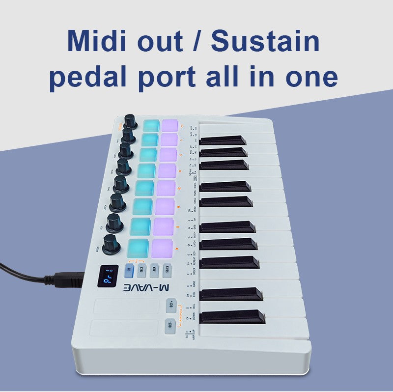 M-VAVE SMK-25 II Teclado Controlador MIDI Pad USB Mini 25 Teclas, 16 Pads de Bateria RGB, 8 Knobs e Produção Musical, Software Incluído