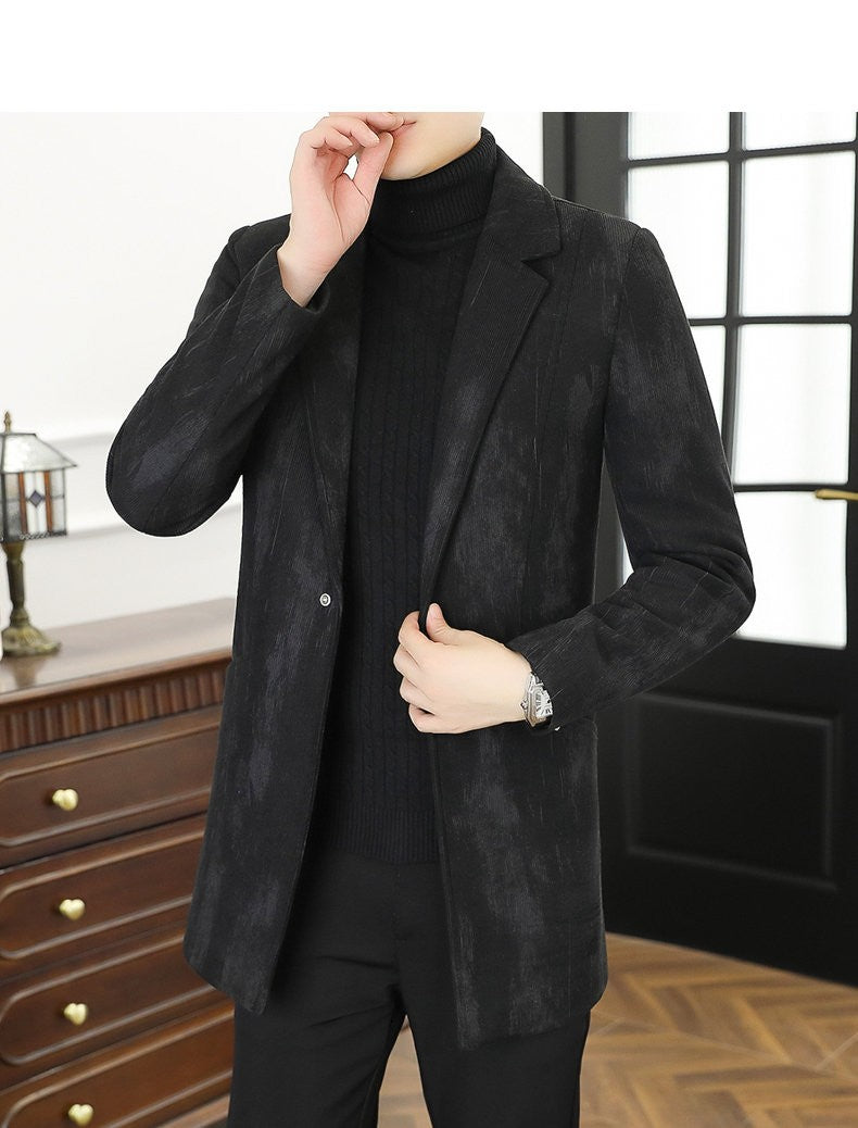 Men's woolen overcoat, mid-length, regular Korean style fashionable and trendy woolen coat jacket for autumn and winter