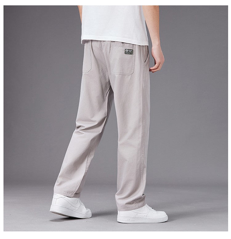 Calças Casuais Grandes Masculinas Cintura Elástica Perna Reta Ajustada Calças de Verão Masculinas Soltas de Algodão Roupa de Trabalho Plus Size Grande 6XL Cáqui Claro