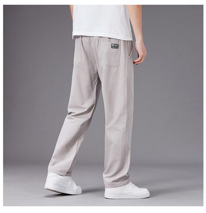 Calças Casuais Grandes Masculinas Cintura Elástica Perna Reta Ajustada Calças de Verão Masculinas Soltas de Algodão Roupa de Trabalho Plus Size Grande 6XL Cáqui Claro