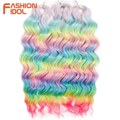 FASHION IDOL Cabelo de Crochê Torção Laranja Extensões de Cabelo Trançado de Onda Profunda Sintética Cabelo Onda de Água 24 Polegadas Fibra Resistente ao Calor