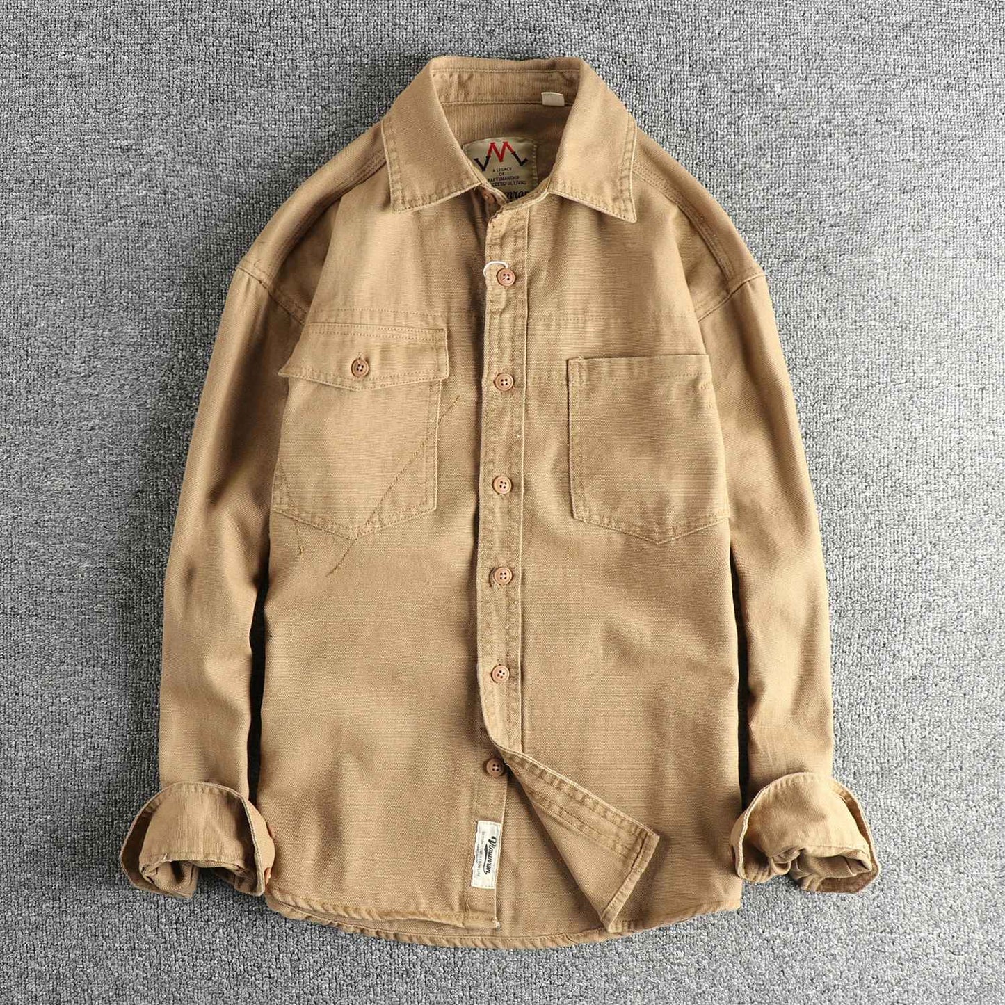 2025 Spring and Autumn New American Retro Woven Twill Cargo Shirt Men's Simple 100% Cotton Washed Double Pocket Causal Blousers