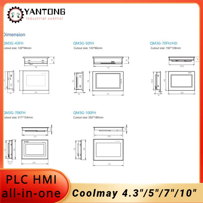 IHM CLP Integrado Tudo-em-Um Coolmay Série QM3G Suporta Personalização Analógica e Ethernet Modelos Disponíveis de 4.3''/5''/7''/10''