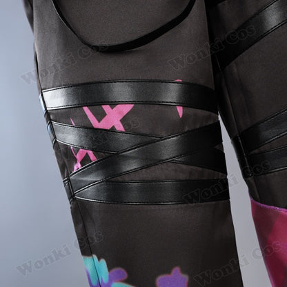Peruca de Cabelo para Cosplay Arcane Jinx Traje Anime Sapatos Botas para Cosplay Jinx Feminino para Meninas, Mulheres, Role Play, Festa, Carnaval, Roupas