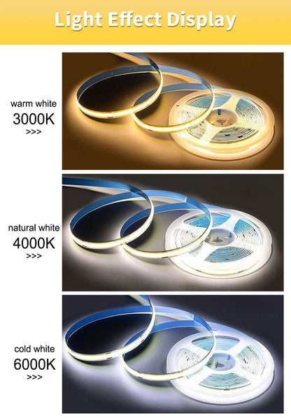24V 12V COB LED Strip Light 8mm 320LEDs/M High Density Flexible Diode Tape Ribbon for Room Decor 1M 2M 3M 5M 10M Linear Dimmable