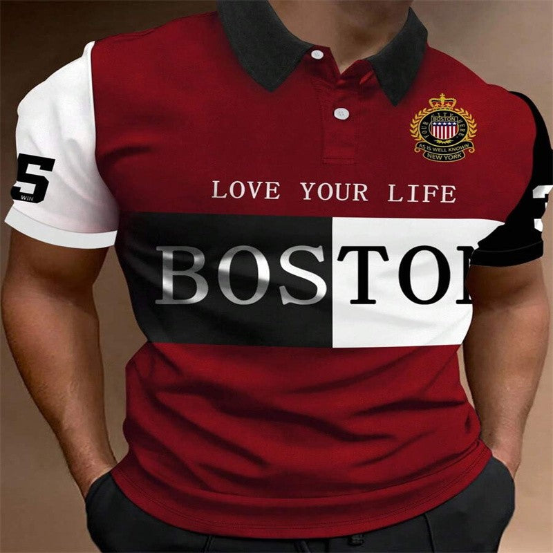 2025Manfinity Homme Manfinity Sporty Men's Simple Print Turndown Collar Ribbed Polo Shirt