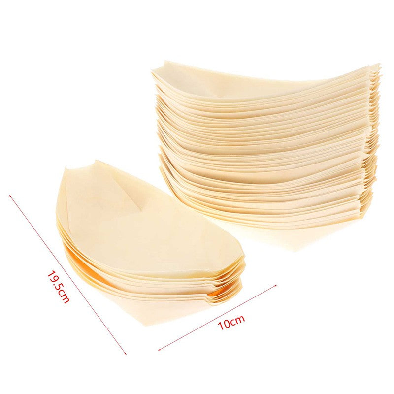 Bandejas de Alimentos 50pçs Barco de Madeira para Sushi Bambu Natural Descartável Caiaque Salada Sobremesa Bolo de Pinheiro Barco Tigela de Lanche Tapete Bandeja de Prato de Sushi