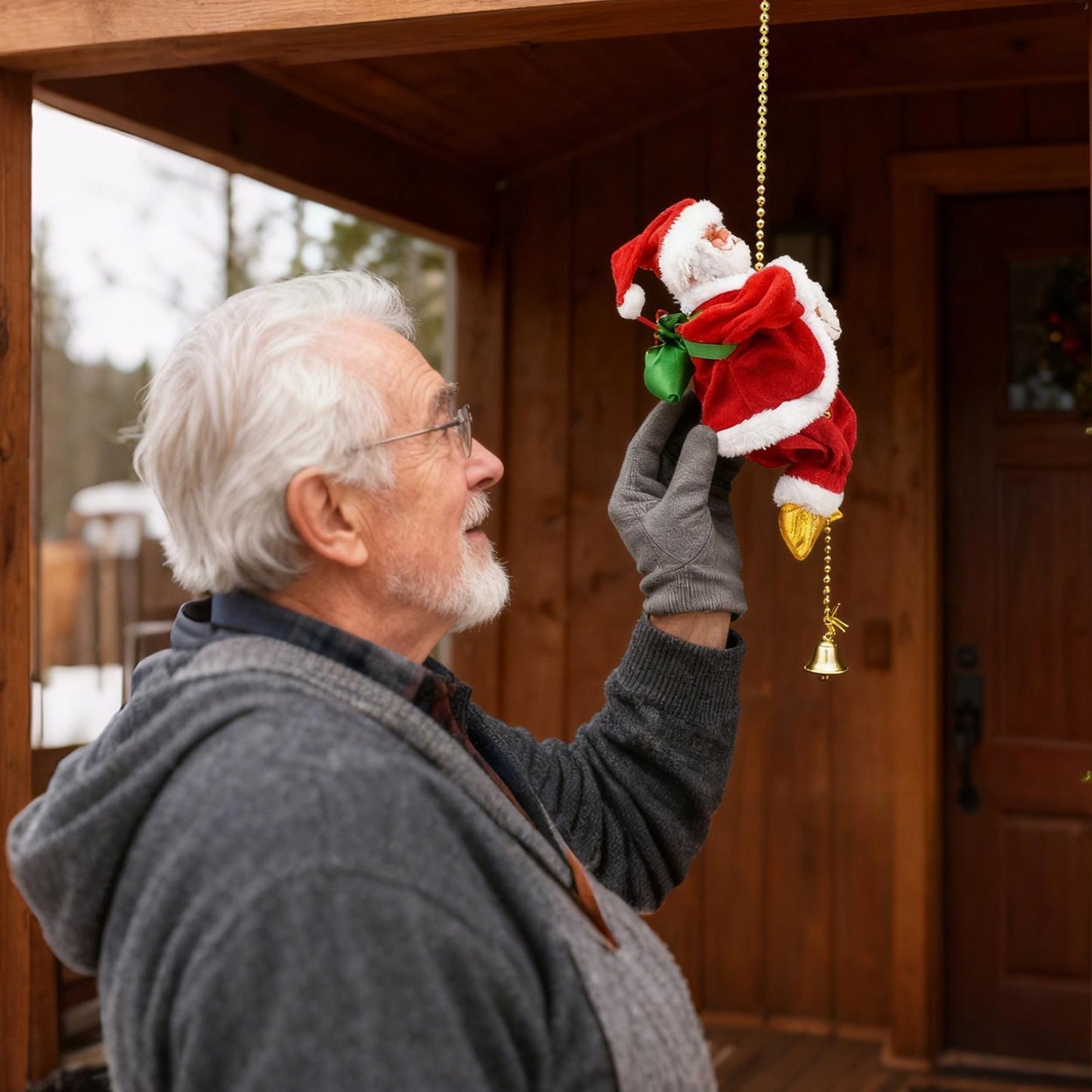 Santa Claus Climbing Rope Musical Electric Christmas Decor for Holiday Party Home Office Living Room Apartment Decorations