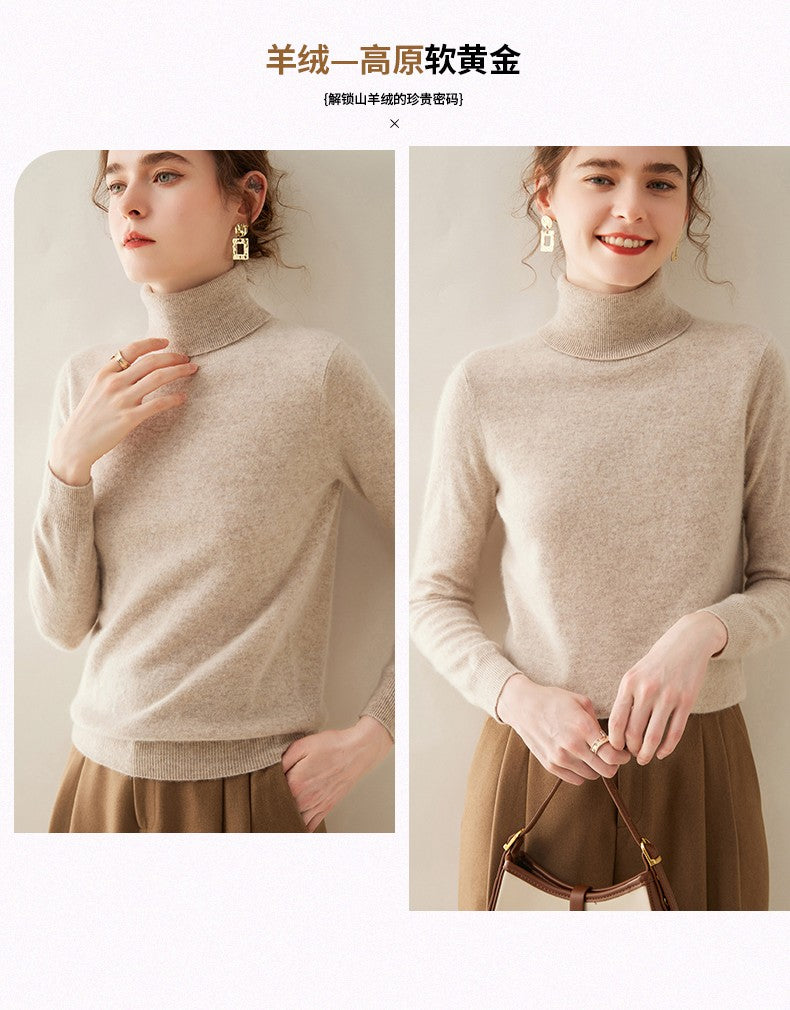 Suéter de Cashmere Feminino Gola Alta Manga Comprida Pulôver de Malha 100% Cashmere Puro Suéter Básico Versão Coreana Top Feminino