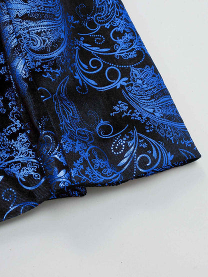 Men's Purple Print Suit Jacket Burgundy Long Sleeve Black Collar Single Button Coat for Wedding Party Stage Performance