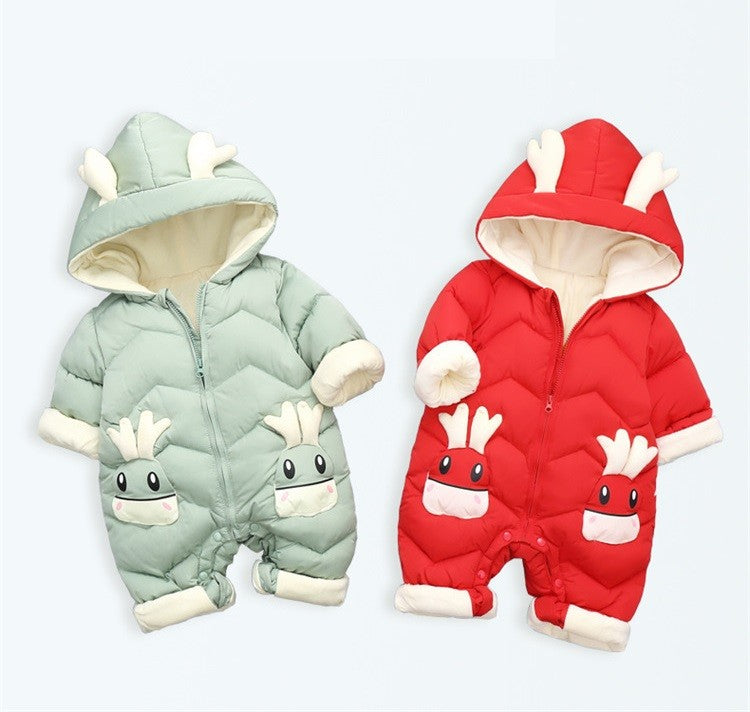 OLEKID 2025 Baby Winter Snowsuit Plus Velvet Thick Baby Boys Jumpsuit 0-2 Years Newborn Romper Baby Girls Overalls Toddler Coat