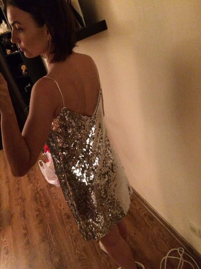 Deep V Neck Autumn Silver Sequined Backless Sexy Dress Women Off Shoulder Mini Dress Christmas Party Club Strap Dresses Vestidos