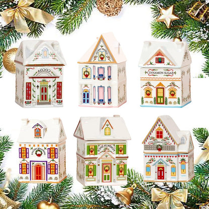 ?1PCS Holiday Village Spice House Set, Mini Christmas Gingerbread Houses Jars, Kitchen Countertop Festive Decor, New Year Gifts