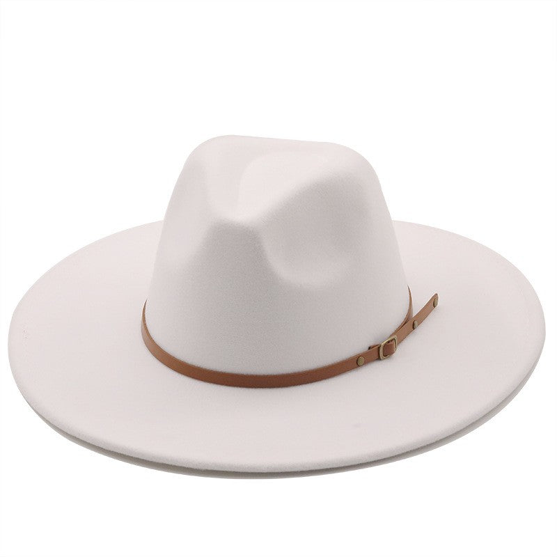 9.5cm Wide Brim Fedora Hats with Brown Belt Autumn Winter Women Party Top Hat Men Jazz Retro Cowboy Felt Cap Panama Sun Hat