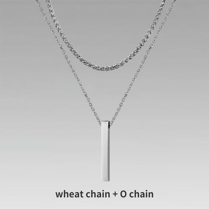 Vnox 3D Vertical Bar Necklaces for Men, Layering Stainless Steel Geometric Pendant, Layered Wheat Rope Cuban Chain, Boy Collar