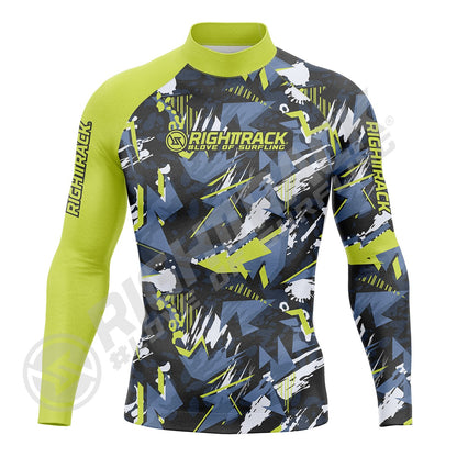 New Men's Surfing Shirt Spray Camo Lycra Rashguard RIGHTTRACK Surf Sportswear Beach UV Swimwear UPF50+ Clothes