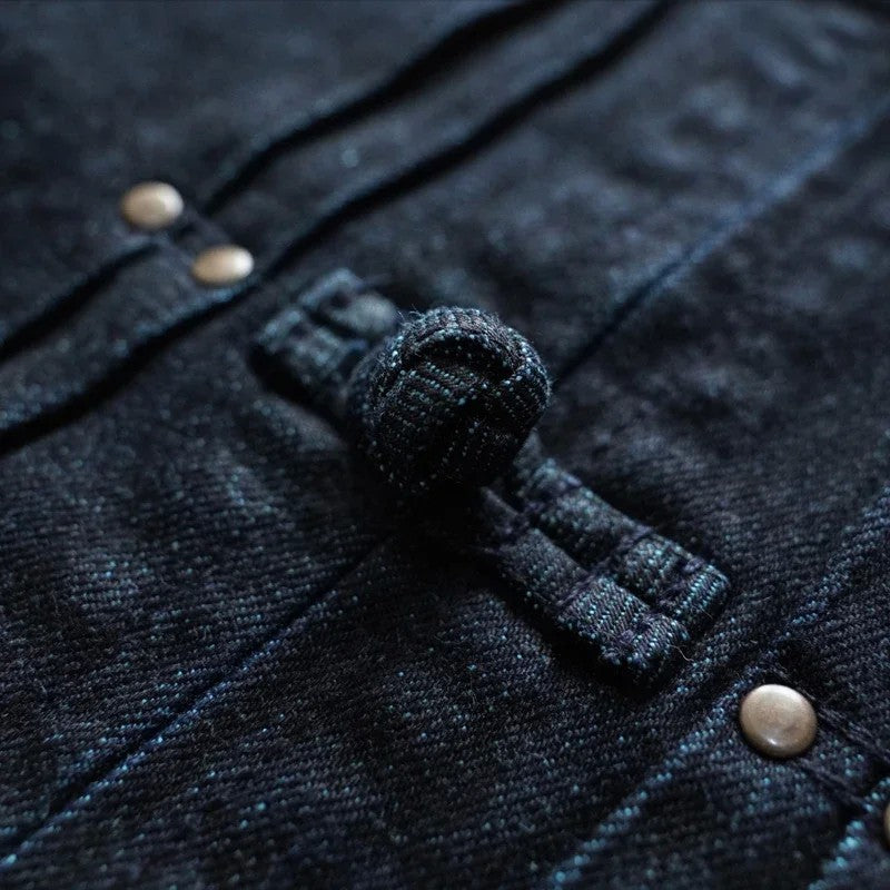 Sauce Zhan Mens Jacket Indigo Selvedge Denim Jacket Jean Jacket Men Vintage Chinese Style Knot Button Loose Fit