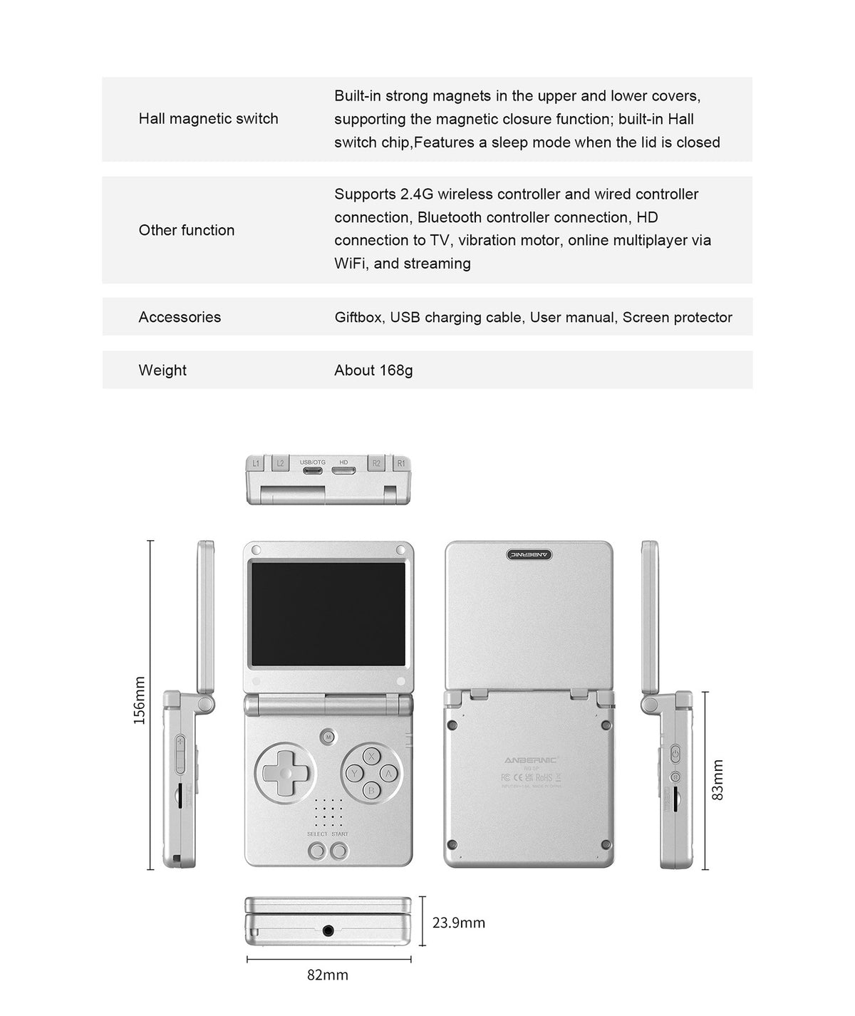 Anbernic RGSP Flip Retro Handheld Game Console Linux 64-bit 3300mAh Portable Gaming Player Supports Wifi RixelHK Streaming RG SP