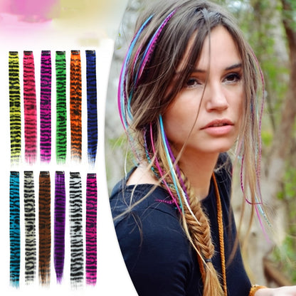 Conjunto de 3 Peças com Estampa Listrada, Cabelo Longo e Liso Colorido, Aplique de Cabelo Sintético com Presilha para Uso Diário, Festa e Halloween