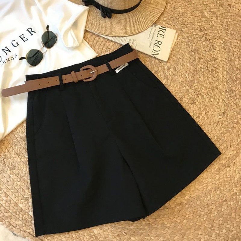 [Delivery belt] Summer new wide leg shorts Thin cotton A-frame shorts Office ladies classic loose casual zipper shorts for women