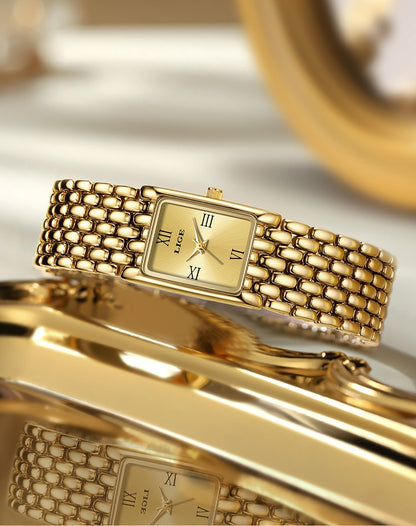 LIGE Silver Watch for Women Square Ladies Quartz Wristwatches Stainless Steel Women Small Gold Watch Luxury Casual Fashion Watch