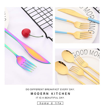 20Pcs Pink Silver Dinnerware Set Knife Dessert Fork Spoon Flatware Cutlery Set 304 Stainless Steel Silverware Tableware Kitchen