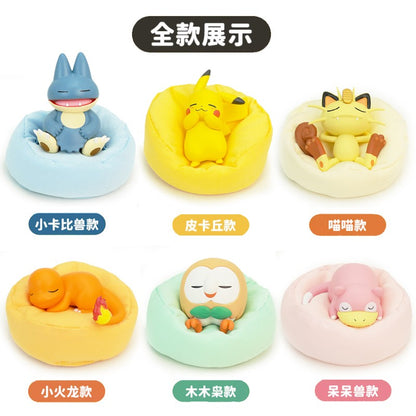 POKEMON Original Posição de Dormir Pikachu Charmander Slowpoke Meowth Rowlet Figuras Boneco de Ação Genuíno Brinquedo Presente