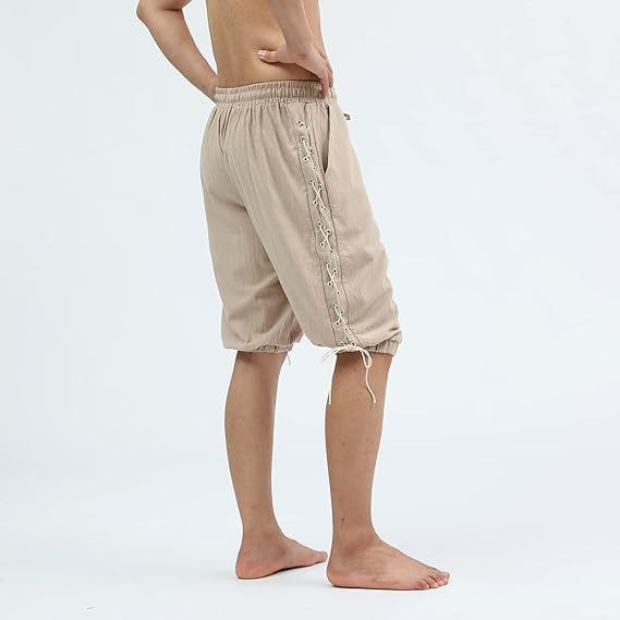 Men's Pirate Shorts Renaissance Medieval Vintage Lace-Up Viking Navigator Halloween Costume Pants