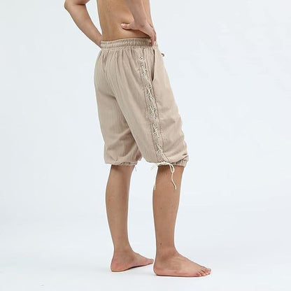 Men's Pirate Shorts Renaissance Medieval Vintage Lace-Up Viking Navigator Halloween Costume Pants