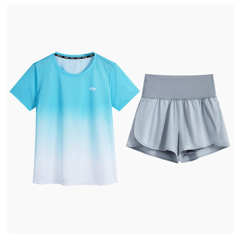 DRUR Women Running Set Quick Dry Loose Workout Outfit 2 Piece Tracksuit Summer Lightweight Gym Top Shorts Suit Badminton Apparel