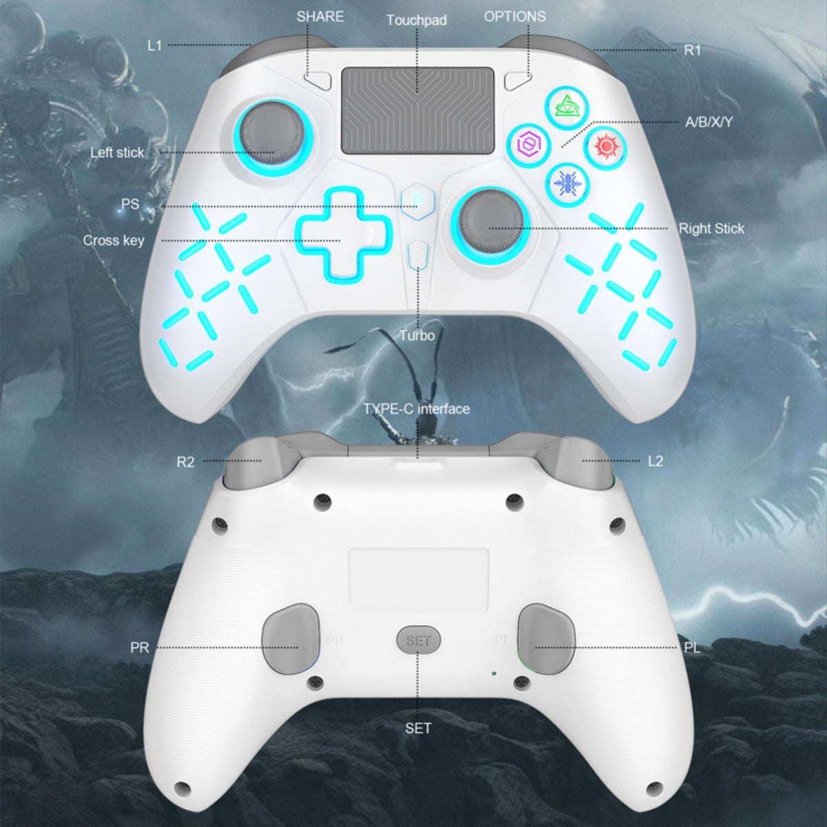 Game Controller For PlayStation 4/PS4 Pro/Slim/PS3/PC/IOS/Switch Wireless Gamepad,W/Turbo Dual Vibration 6-Axis Gyro 3.5mm Jack