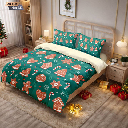 3pcs Merry Christmas Green Printed Chipless Quilt Set, Multi Size Soft Dormitory Bedding, Holiday Decoration Machine Washable