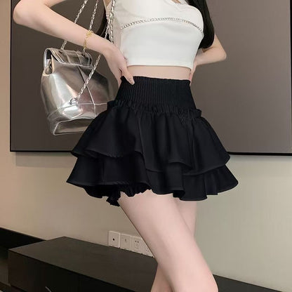 Princess Kawaii Sweet Mini Skirt Elastic High Waist Ballet-Style Tiered Skirt New White Casual Matching Girl's Short Cake Skirt